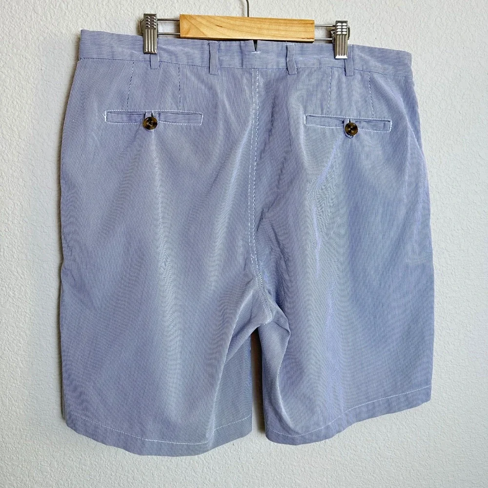 Peter Millar Mens Blue White Striped Flat Front  Crown Comfort Shorts Size 35